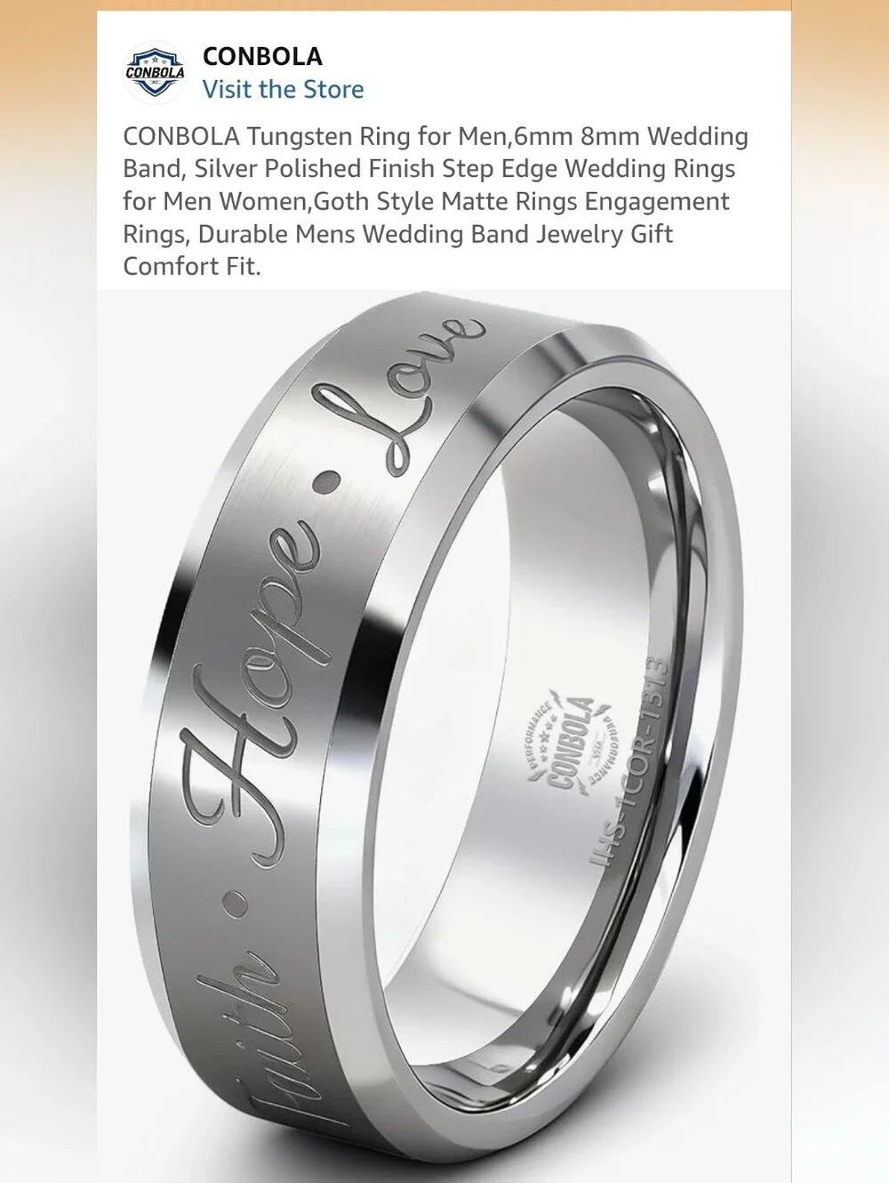 Silver Tungsten Men's Ring — 'Hope • Love' Engraved Band (Not Engraved)